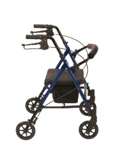 Height adjustable rollator with seat