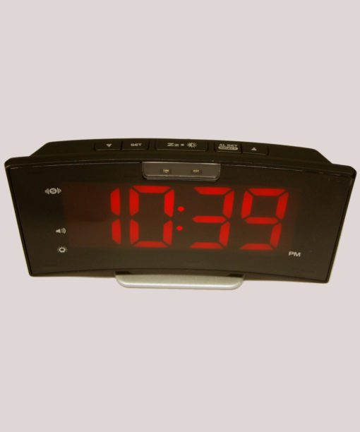An extra loud alarm clock with vibrating shaker pad. Can connect to a telephone line to boost ring signal.