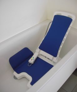 A stunning bathlift with blue covers