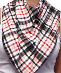 Red black and cream tartan adult bib