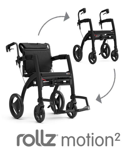 Matt black rollz motion converts from rollator to transit chair