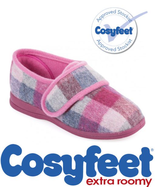 Cosyfeet Holly Pink Check slipper