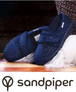 Pair of Sophie navy sparkle slippers