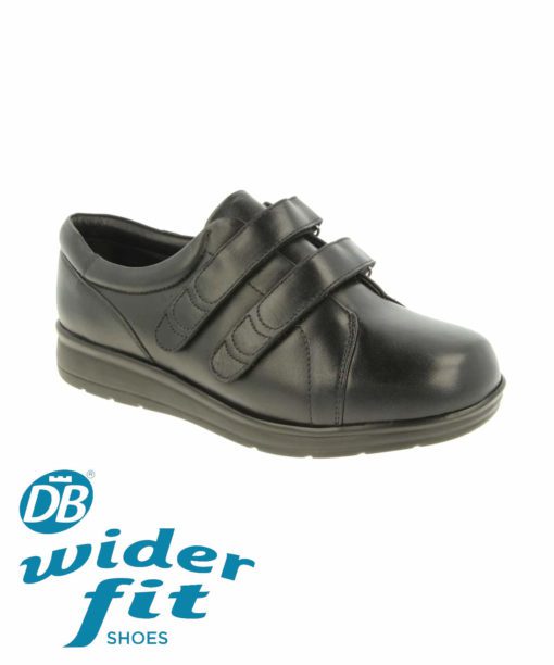 DB wider fit ladies Shoes - Norwich twin strap shoe in Black leather