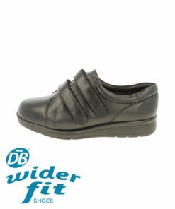 DB wider fit ladies Shoes - Norwich in Black leather with twin straps