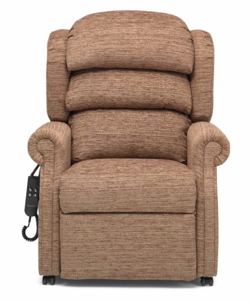 Duchy Waterfall back rise and recline chair in Coffee fabric
