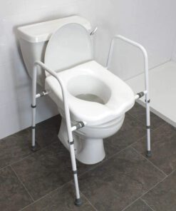 Width adjustable raised toilet seat and frame