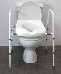 Width and height adjustable raised toilet seat and frame