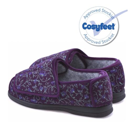 Cosyfeet Emma wide fit slippers in Plum Floral