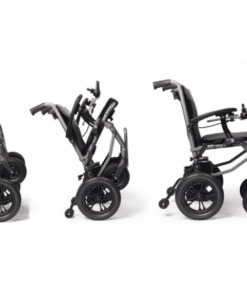 e-foldi folding electric wheelchair folds up neatly for storage ad transportation