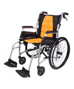 Aidacare Vida lightweight folding self-propel wheelchair in orange and black.