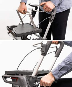 The Topro Hestia indoor rollator features a removable tray and unique pull out arms to iad from sitting to standing