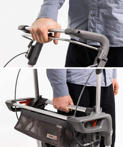 The Topro Hestia indoor rollator features a one handed braking system and is carried easily