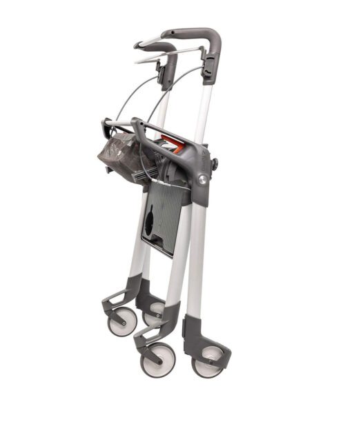 The Topro Hestia indoor rollator folds neatly and stand up on its own.