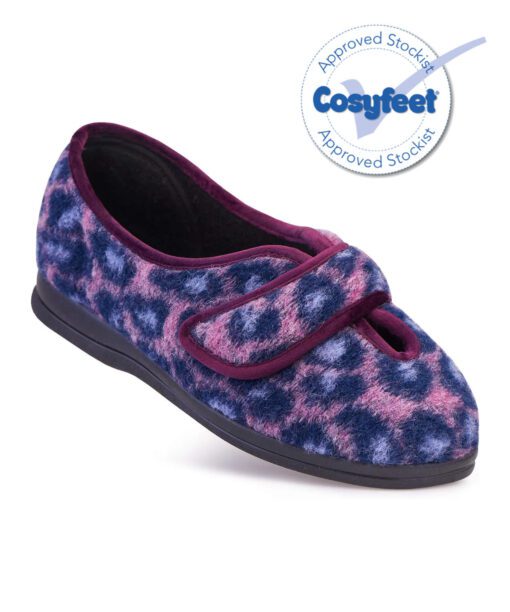 Cosyfeet Carol wide fit slippers in Purple Leopard