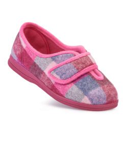 Cosyfeet Diane pink check extra roomy slippers for women