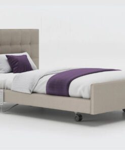 Low footboard upholstered profiling care bed with deep button headboard