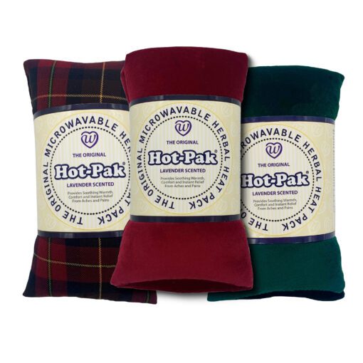 velour wheat bag Hot paks in Cranberry, Holly or Tartan