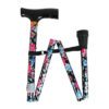 Black Floral height adjustable folding walking stick