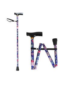 Blue Floral adjustable folding walking stick