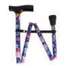 Blue Floral height adjustable folding walking stick