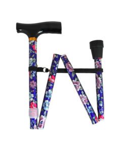 Blue Floral height adjustable folding walking stick