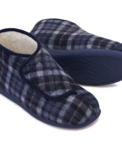 Cosyfeet - Robbie Warm Lined Mens Slippers Navy Tartan